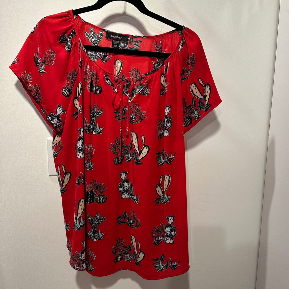 Karen Kane Red Cactus Pattern Blouse
